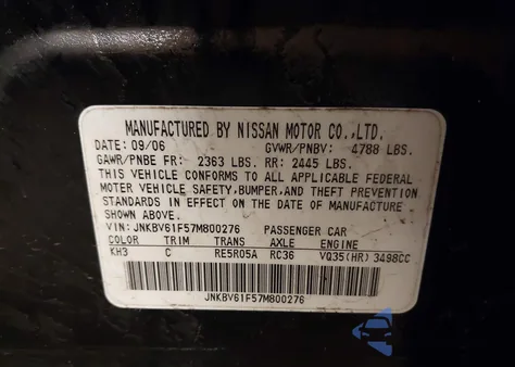 2007 Infiniti G35X from USA, damaged, VIN JNKBV61F57M800276